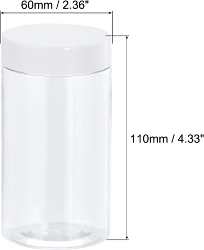 Vista 2 de uxcell Tarros redondos de plástico con tapa superior de rosca blanca, recipientes vacíos transparentes de boca ancha de 8 onzas para almacenamiento
