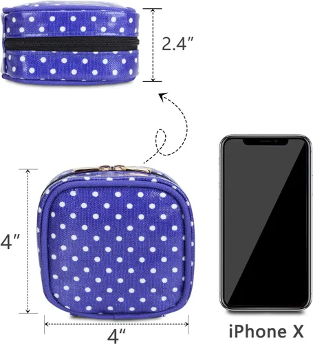 Vista 4 de Teamoy Estuche de joyería de viaje pequeño, portátil, para mujer, aretes, collar, accesorios, caja organizadora, lunares morados