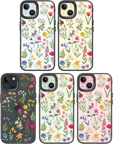 Vista 7 de Carcasa para iPhone 15, diseño de flores naturales, color negro Cute Funny Pattern Design for Girls Women Men, Durable Shockproof 6.1" Phone Case