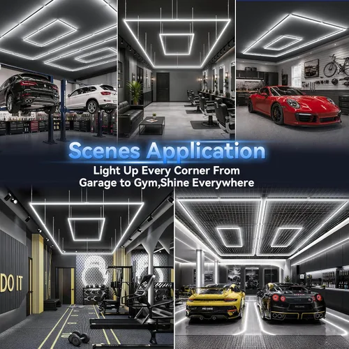 Vista 5 de LZHOME LED Garage Lights: 355W Super Bright Square Garage Lights, 5000K Natural White LED Gym Lighting Hexagon Light for Workshop Warehouse Car
