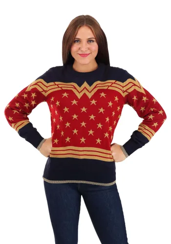 Vista 4 de Suéter Navideño Feo de Wonder Woman Azul Oscuro para Adultos Multicolor