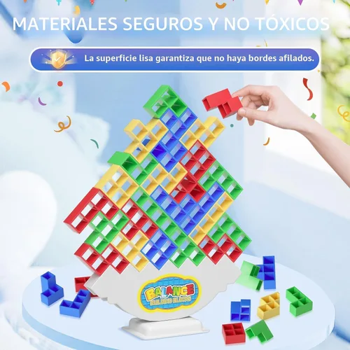 Vista 5 de Ziogogco 48 piezas de juguetes de juego, juego de bloques de equilibrio para apilar, perfecto para familia, fiestas, viajes, regalos para niños