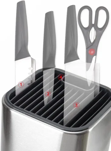 Vista 4 de Bloque universal para cuchillos, soporte para cuchillos de acero inoxidable con ranuras para tijeras y varilla de afilar, soporte rectangular
