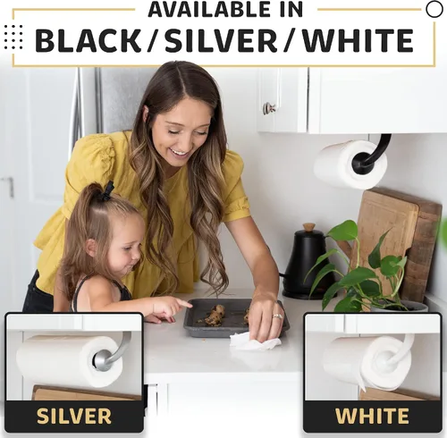 Vista 3 de Dispensador de toallas de papel con una sola mano para montar en la pared y debajo del mostrador, soporte para toallas de papel de acero inoxidable