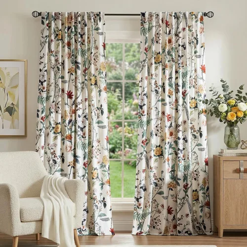 Vista 28 de MUSSEL Cortinas florales de terciopelo de 63 pulgadas de largo, cortinas botánicas de lujo para oscurecer la habitación, 2 paneles de colibrí