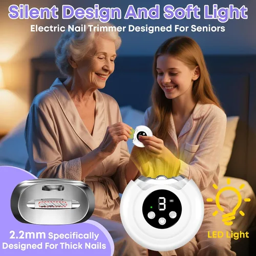Vista 2 de Cortaúñas automático para personas mayores, cortaúñas eléctrico 3 en 1 con luz LED, batería recargable, cortaúñas para adultos, molinillo de uñas
