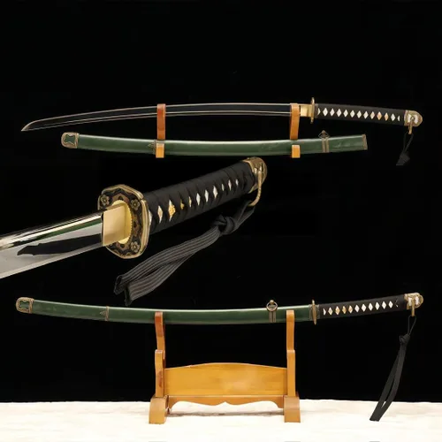 Vista 2 de Espada Katana Guntō hecha a mano, espada samurái japonesa real (espada completa), catanas japonesas reales