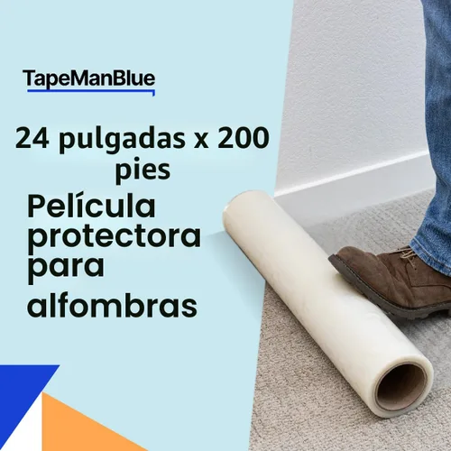 Vista 2 de TapeManBlue Rollo de película protectora de alfombra de 24 pulgadas x 200 pies, película protectora de plástico autoadhesiva para alfombras