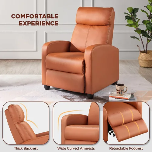 Vista 4 de Yaheetech Asiento de cine en casa, silla reclinable de piel sintética, moderna para sala de estar, sofá reclinable con bolsillo, color marrón