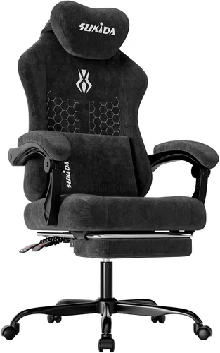 Vista 11 de SUKIDA Silla ergonómica de videojuegos de tela, sillas ergonómicas de respaldo alto para juegos de computadora con gran masaje ajustable, soporte