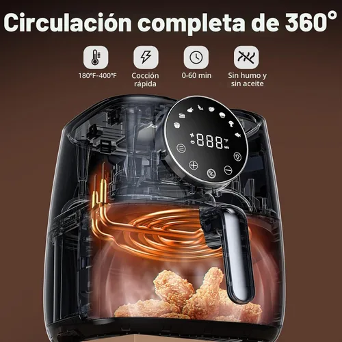 Vista 6 de JOYAMI Freidora de aire de 6 cuartos de galón, freidora de aire con ventana, recetas en línea, 8 funciones de cocción para freír al aire, hornear