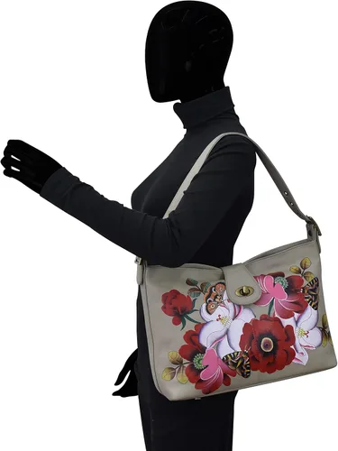 Vista 4 de Anna by Anuschka Women's Hand-Painted Genuine Leather Studded Side Hobo