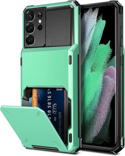 Vista 14 de Vofolen Funda tipo cartera para Galaxy S21 Ultra con 4 tarjetas, tarjetero con ranura para tarjeta de crédito, bolsillo trasero, doble capa, Negro