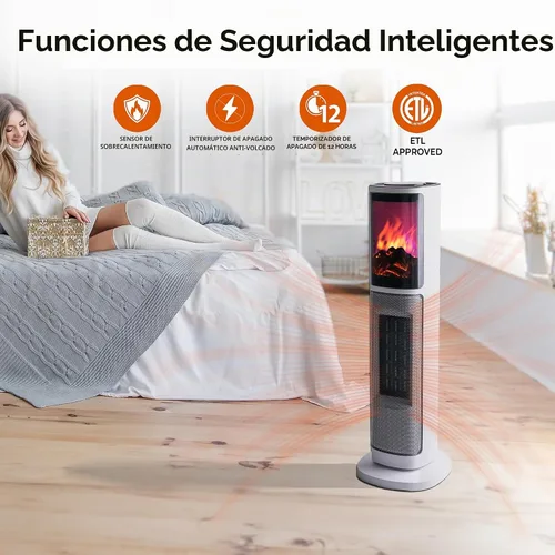 Vista 7 de Comfort Zone Calentador de espacio de torre de 25 pulgadas con efecto de llama 3D, 1500 W/1000 W, temporizador de 8 horas, oscilación de 75°