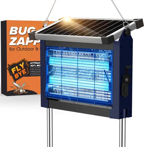 Vista 9 de Solar Bug Zapper, 4500 V rejilla eléctrica mata mosquitos para patio 10W Solar & USB Charging, Auto/Manual Mode, 1/2 Acre Coverage, 3 Placement