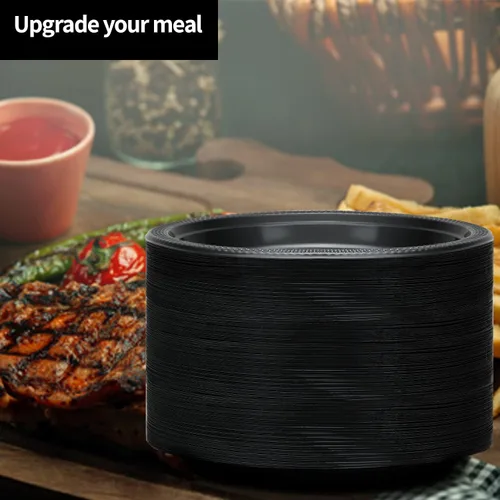 Vista 4 de Hanna K. Signature - Platos de plástico negro para fiesta, platos desechables de 7 pulgadas, 50 unidades, suministros de fiesta para aperitivos