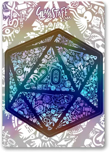 Vista 2 de Glassstaff - Calcomanías holográficas de mosaico d20 DND - Calcomanías divertidas de Calabozos y Dragones para hombres y mujeres - Calcomanías