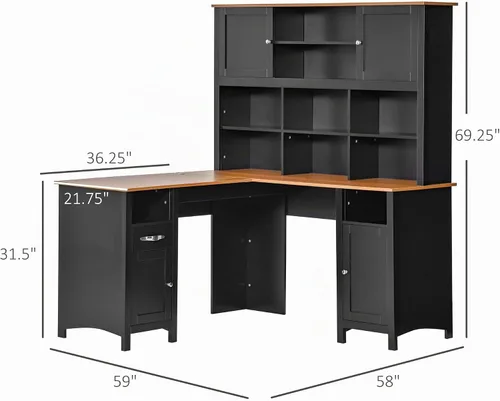 Vista 3 de HOMCOM - Escritorio para computadora en forma de L con gabinete, escritorio