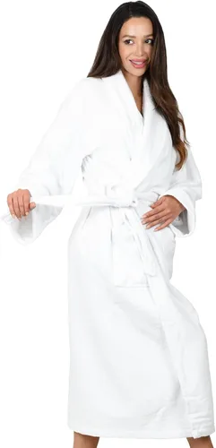 Vista 6 de Bata de baño unisex de rizo de algodón turco, 100% algodón, calidad de hotel, altamente absorbente, color blanco