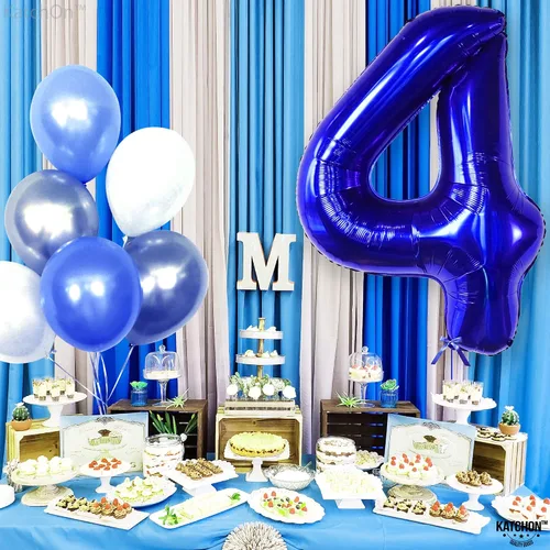 Vista 5 de KatchOn Globos azules del número 4 para cumpleaños de 40 pulgadas