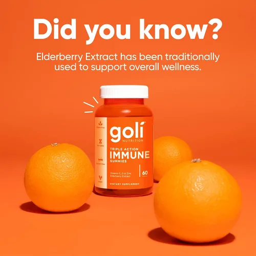 Vista 4 de Goli Gomitas de vitaminas inmunológicas, 60 unidades, saúco, vitamina C, D y zinc, veganas, sin OMG, sin gluten y sin gelatina, paquete de 1