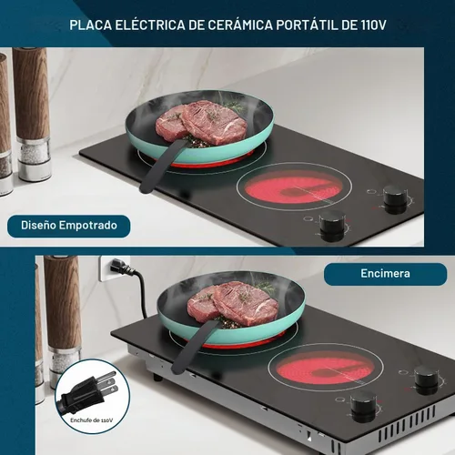 Vista 5 de Karinear - Placa eléctrica de 110 V, 2 quemadores, estufa eléctrica de 12 pulgadas, enchufe superior perilla negro.