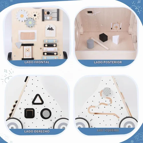 Vista 4 de Asweets Andador de bebé de madera con empuje y tracción para aprender, actividad de aprendizaje para niños, juguete de actividad con múltiples