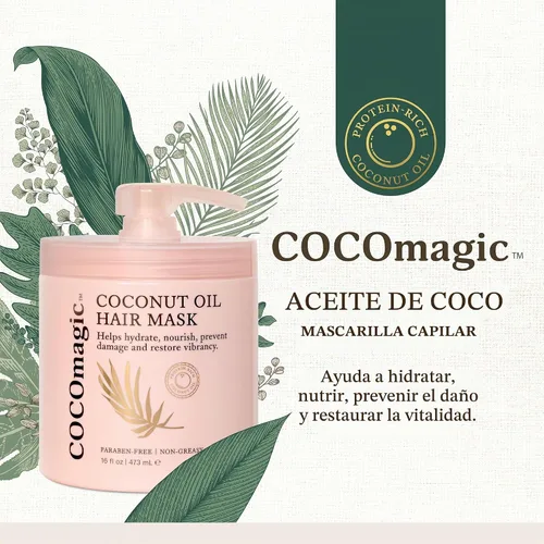 Vista 3 de Cocomagic Mascarilla capilar de aceite de coco, repara daños, evita el encrespamiento, restaura y añade brillo, rica en proteínas y extra