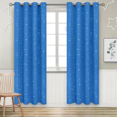 Vista 63 de BGment Cortinas opacas para dormitorio infantil, con aislamiento térmico, con ojales, estampado de estrellas plateadas, cortinas para oscurecer
