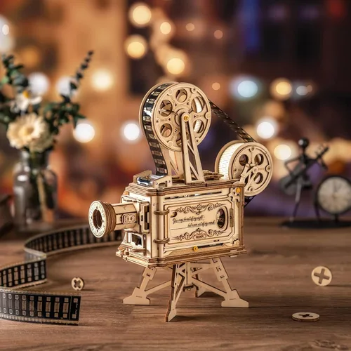 Vista 2 de ROKR Rompecabezas de madera 3D para adultos, kit de construcción de modelos mecánicos de 183 piezas, proyector de películas de madera