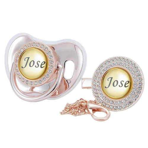 Vista 25 de Juego de Chupete y Clip con Nombre Personalizado Brillante – Chupete Personalizado para Baby Shower, Recuerdo de Recién Nacido para Fotos (Negro)