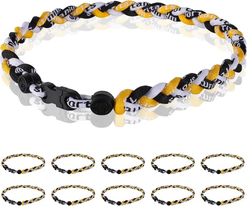 Vista 18 de Paquete de 12 Collares de Béisbol de 18 Pulgadas, Regalo de Equipo para Fanáticos de Béisbol, Diseño de Cuerda Tornado de Titanio Triple Trenzado