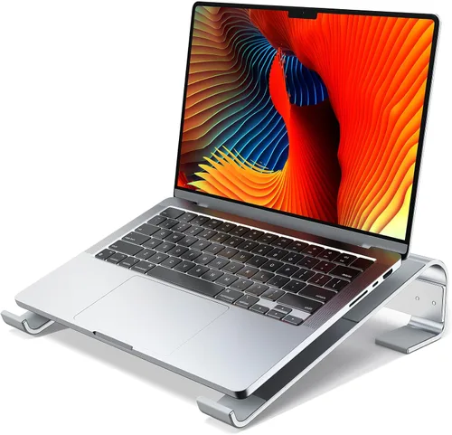 Vista 7 de MOKURU Elevador de computadora portátil para escritorio, soporte ergonómico de aluminio para refrigeración de laptop, compatible con MacBook Negro