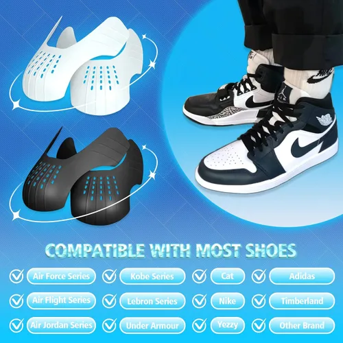 Vista 2 de Protector de zapatos antiarrugas para Air Force 1 Jordan Dunk bajoalto, 4 pares de hombres, mujeres, jóvenes y niños, talla S, L 3-16, Negro