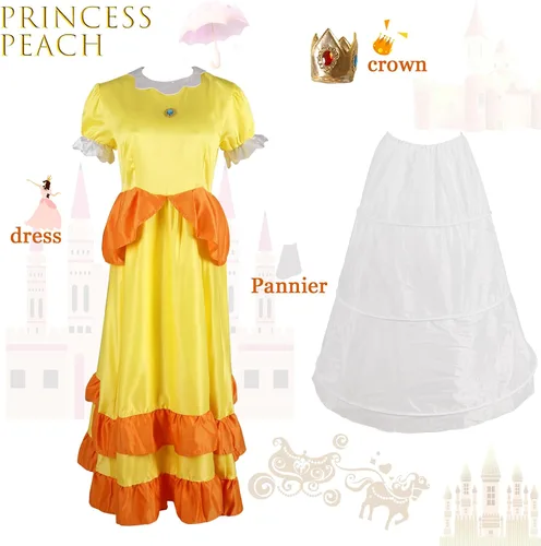Vista 2 de Disfraz de princesa melocotón para mujer, vestido de cosplay de Super Brothers para adultos