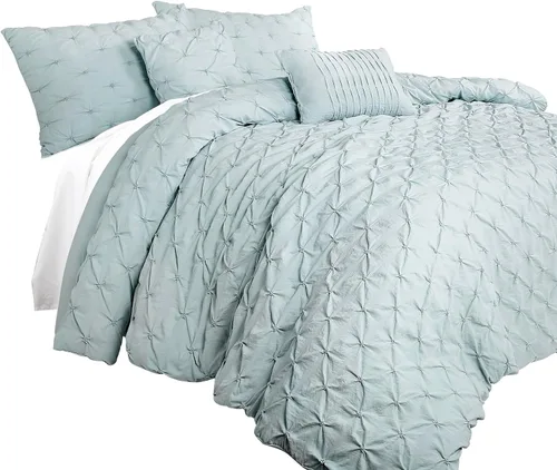 Vista 7 de Lush Decor Ravello Pintuck Juego de Edredón – Juego de ropa de cama texturizada de lujo de 5 piezas – Decoración tradicional de dormitorio inspirada