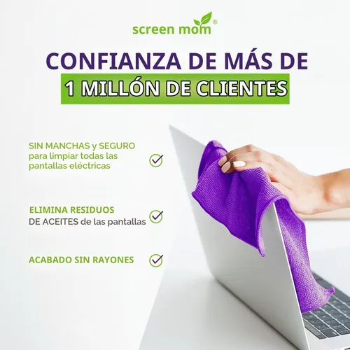 Vista 5 de Screen Mom Paños de microfibra morados (paquete de 4) – Paños de limpieza de pantallas de microfibra, paño de limpieza de TV para limpiadores
