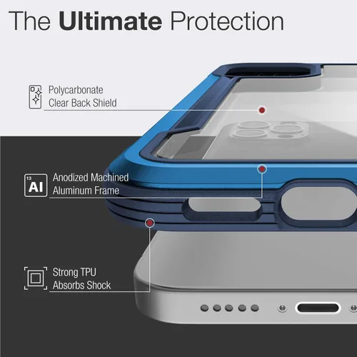 Vista 4 de Raptic Funda protectora compatible con iPhone 12 y iPhone 12 Pro, protección contra golpes, marco de aluminio duradero, probado en caídas de 10 Azul