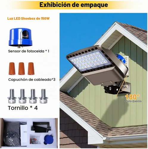 Vista 4 de 150W LED Parking lot Light, 22500LM 5000K Dusk to Dawn Wall Mount