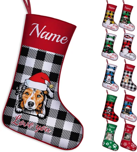 Vista 21 de Calcetines de Navidad personalizados para perros y gatos, 42 patrones de perros y mascotas, calcetines de Navidad personalizados con nombres, adorno