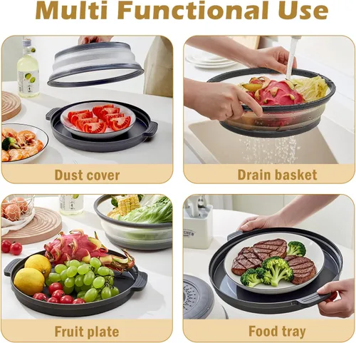 Vista 3 de Cubierta para microondas contra salpicaduras, cubierta de microondas para alimentos con bandeja anti-escaldadura, cubierta de placa de microondas