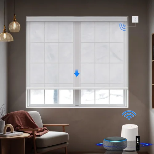 Vista 15 de Persiana enrollable motorizada de filtrado de luz funciona con HomeKit, Alexa, Google, persianas inteligentes 50% opacas para ventanas con motor