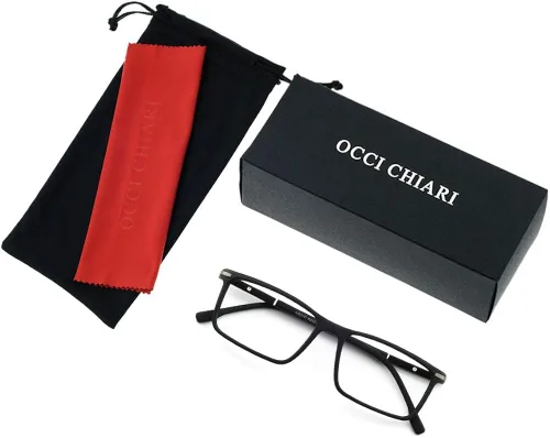 Vista 7 de OCCI CHIARI Mens Rectangle Eyewear Frame Full-Rim Non-prescription Clear Optical Glasses