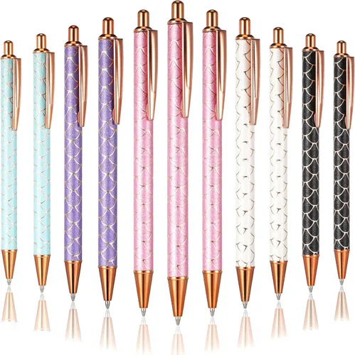 Vista 9 de Epakh 11 piezas bolígrafos de lujo para mujer, bolígrafos retráctiles de metal con purpurina brillante y bonitos, tinta negra, punta media de 1.0