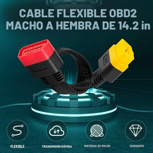 Vista 3 de LAUNCH Cable de Extensión OBD2 Completo de 16 Pines Macho a Hembra OBDII, Cable Extensor de Diagnóstico para Automóvil, Conector Reforzado de Nylon