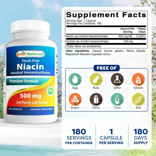 Vista 2 de Best Naturals Hexanicotinato de niacina inositol sin enrojecimiento 500 mg 180 Cápsulas