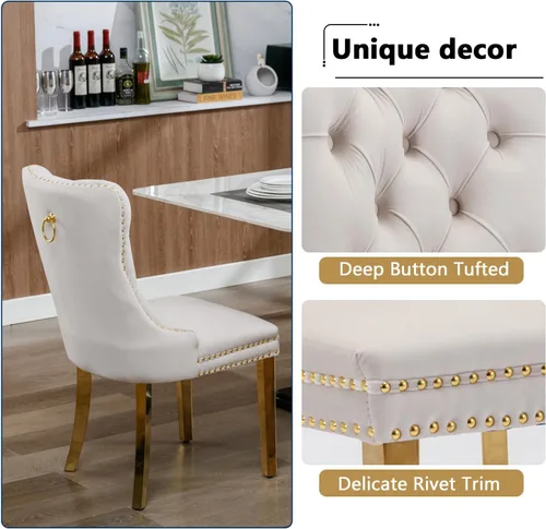 Vista 6 de Juego de mesa de comedor de cristal para cocina de 4, 5 piezas, mesa de comedor rectangular de 51 pulgadas con 4 sillas de cocina de terciopelo