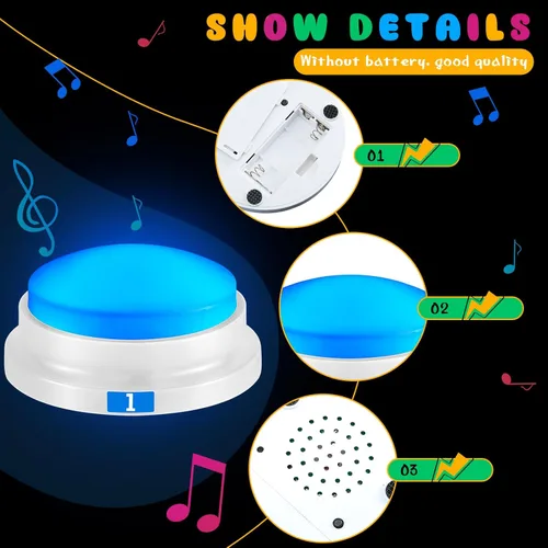 Vista 4 de 8 zumbadores grabables para juegos de trivia, zumbador de Family Feud para adultos, zumbadores de juegos con luces y sonido, zumbador de respuesta