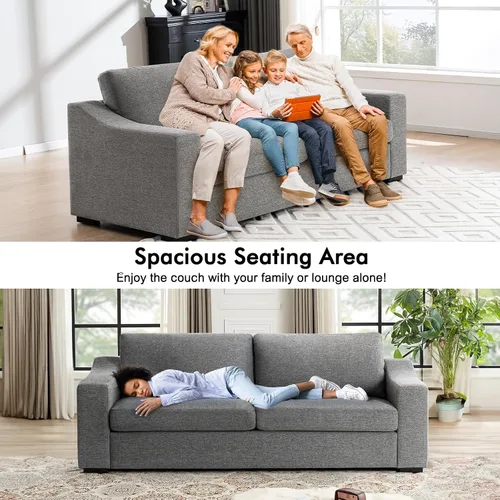 Vista 6 de Sofá moderno de gran tamaño de 85 pulgadas para sala de estar, sofá de 3 plazas de lino natural con asientos extra profundos, cojín de sofá tapizado