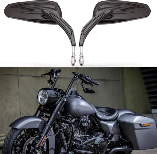 Vista 10 de Espejo retrovisor lateral de 8 mm en negro para motocicleta con estilo hueco Compatible con Harley Street Glide, Road King, Dyn, Softail, Bobber